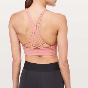 Luluelmon x soulcycle salmon pink strappy bra